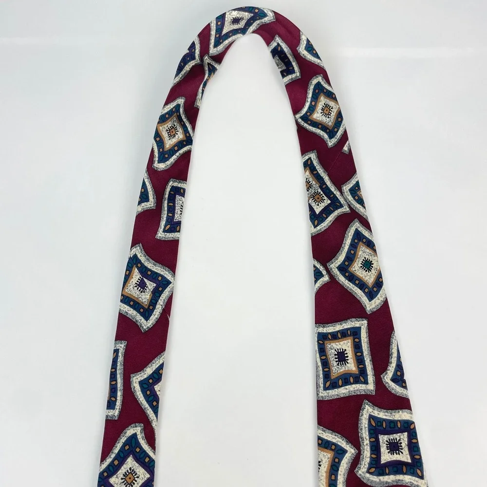 Pierre Balmain Tie Silk Men‎ Extra Long Tie Burgundy Geometric Abstract Italy